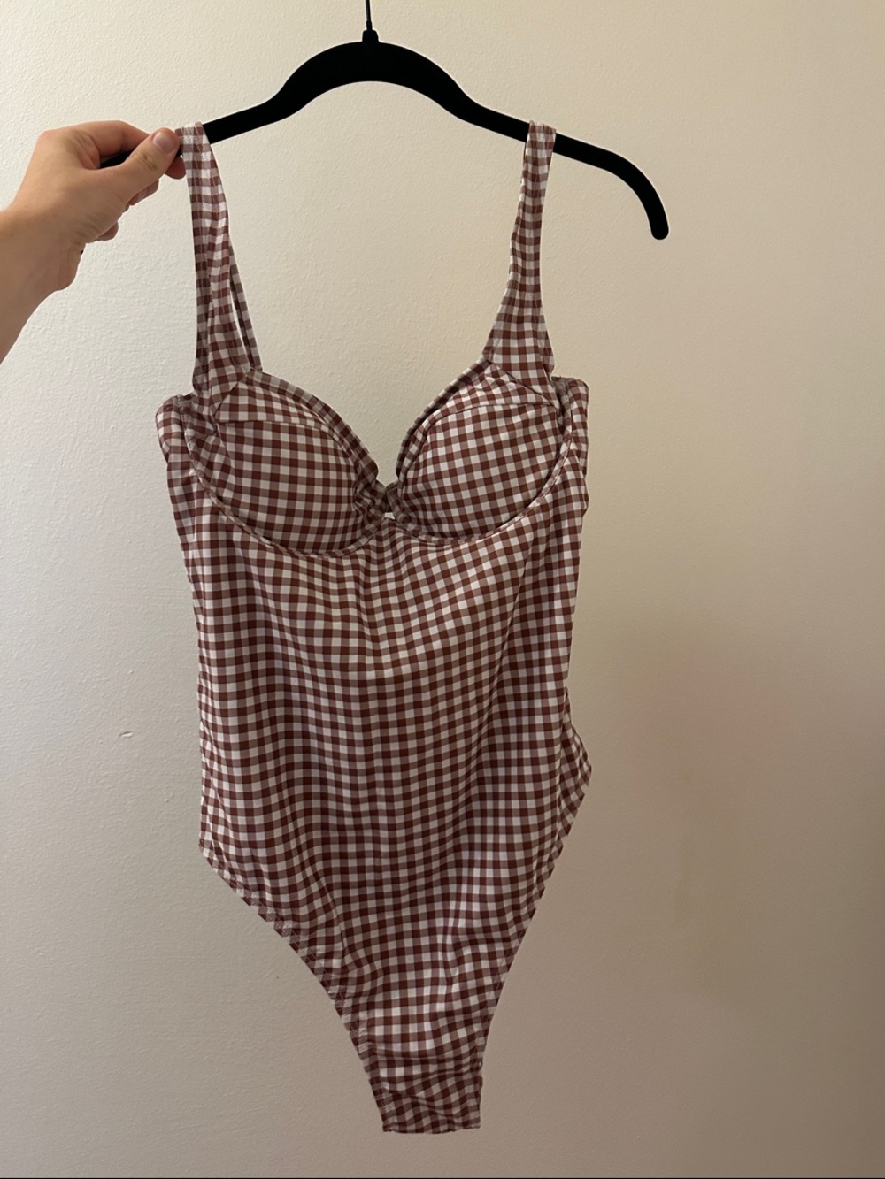 RIHOAS Brown and White Gingham One-Piece Swimsuit